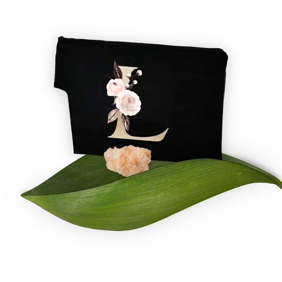 COPY - ZIP TOP BLACK COSMETIC BAG WITH INITIAL - Picture 6 of 8